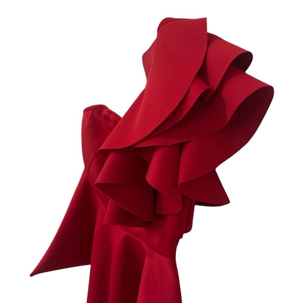 Red One-Shoulder Ruffle Top - Picture 2 of 4